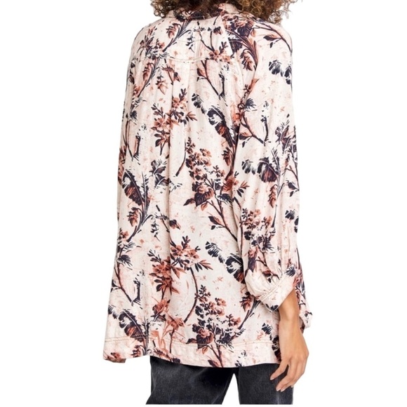 Free People - Oversized Floral Button Down Floral Boho Blouse Sz S - Picture 2 of 7